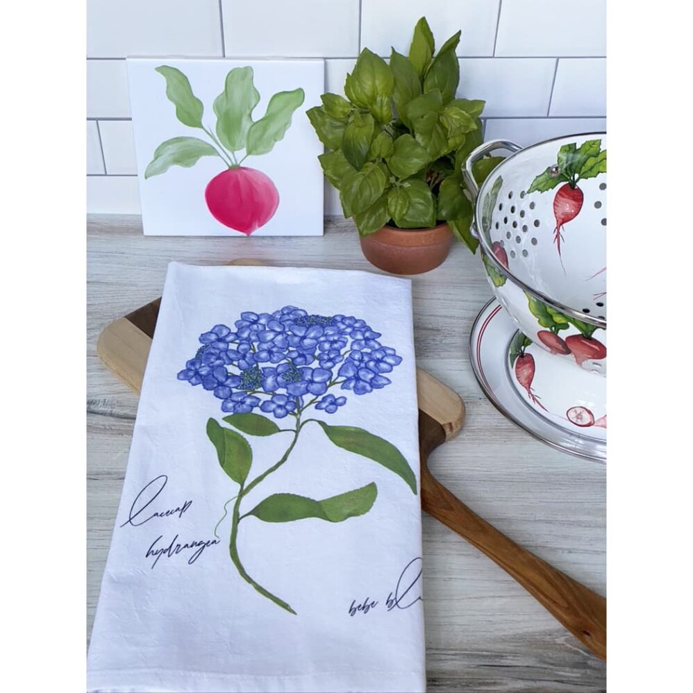 lacecap hydrangea flour sack towel