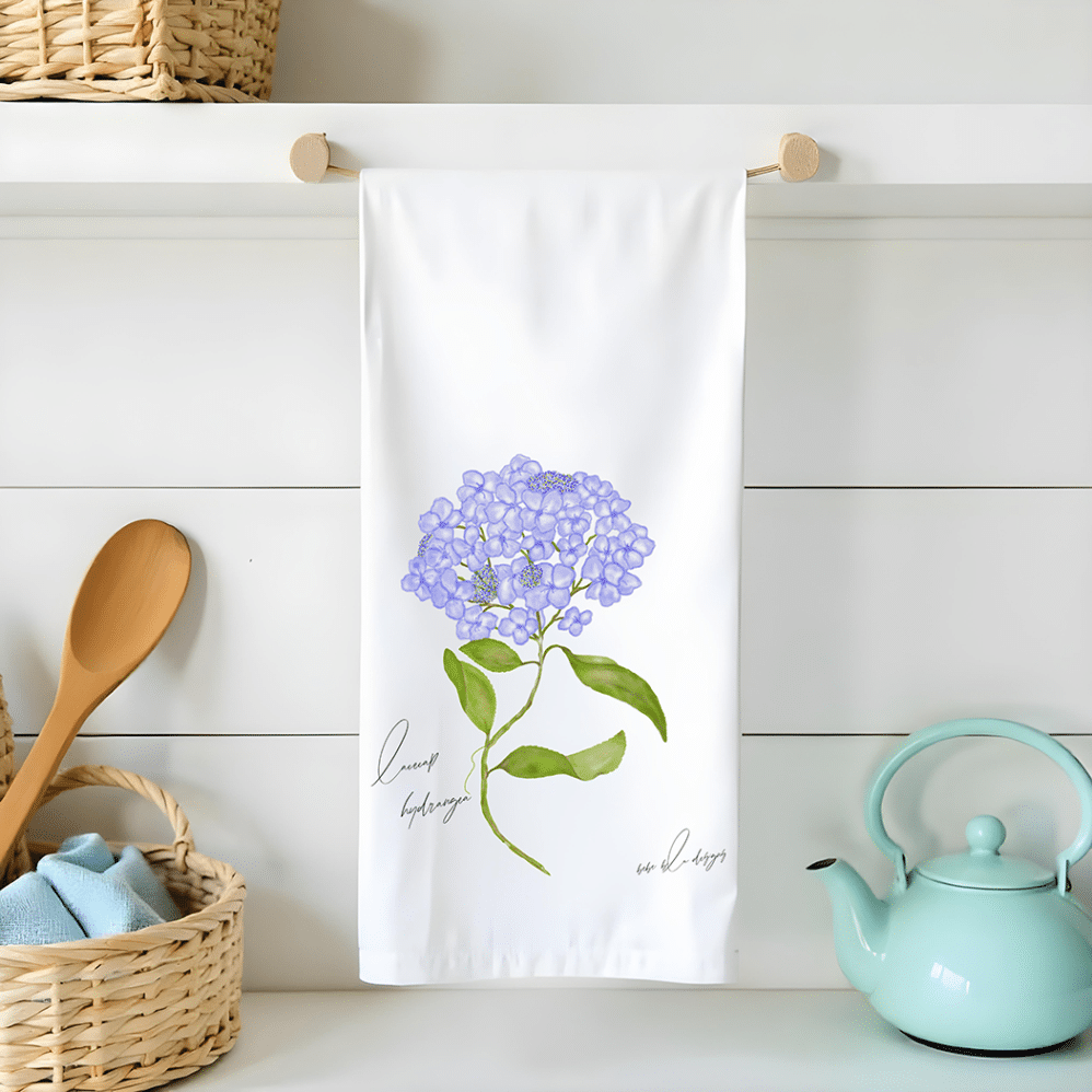 lacecap hydrangea flour sack tea towel