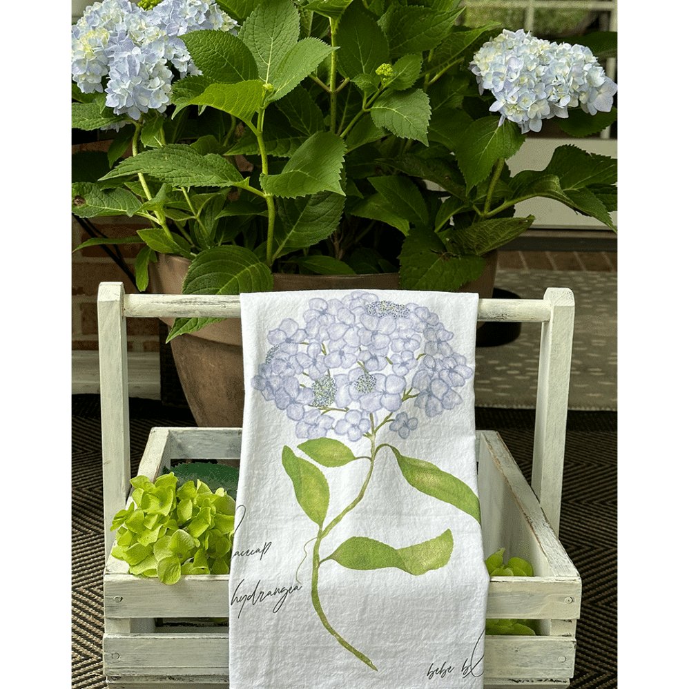 lacecap hydrangea flour sack towel