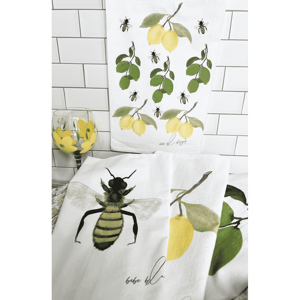 lemon, limes and bees flour sack towel