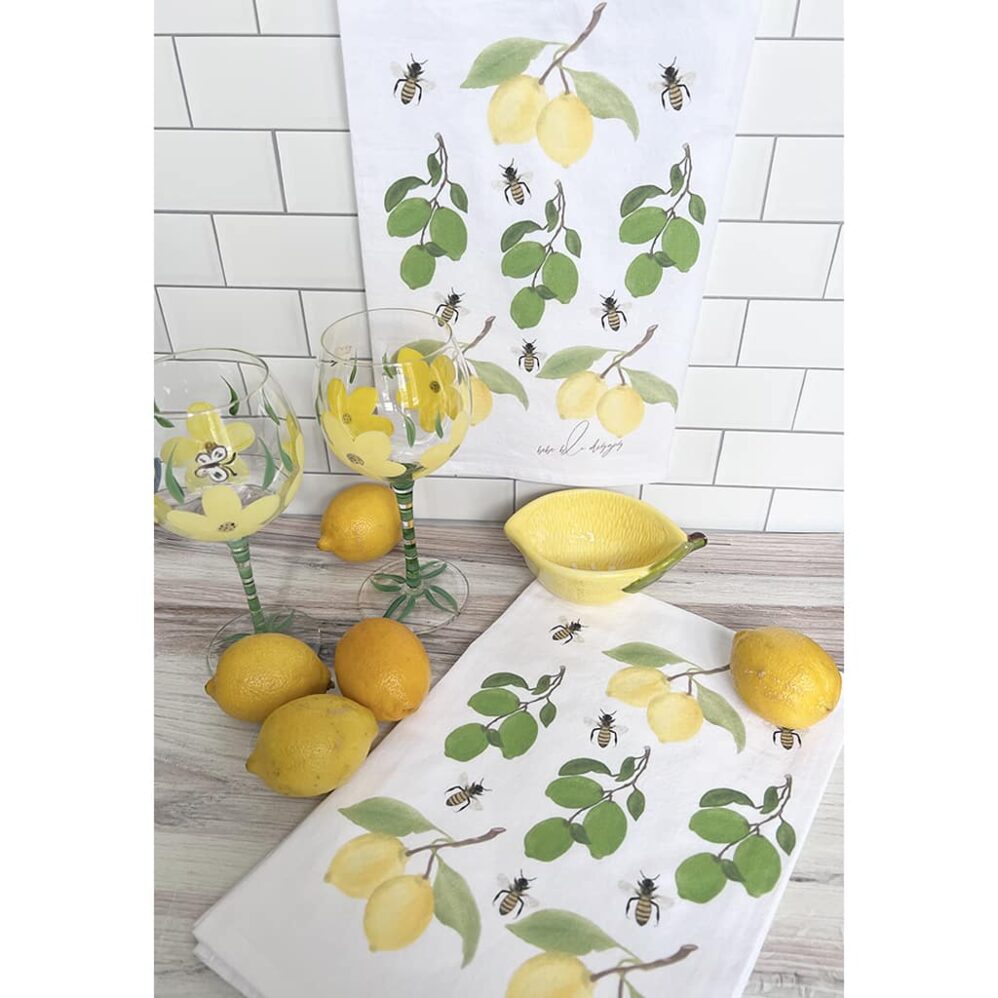 lemons limes and bees flour sack towel