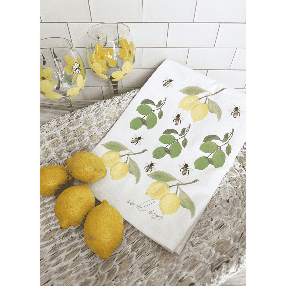 lemon, limes and bees flour sack towel