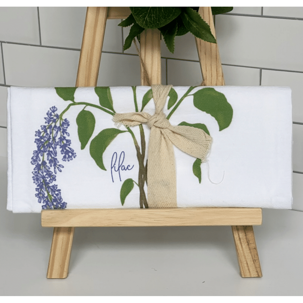 lilac flour sack towel wrapped