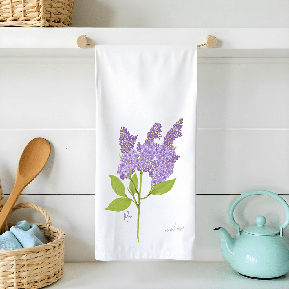 lilac twig flour sack tea towel