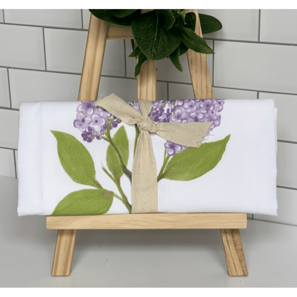 lilac twig flour sack towel wrapped