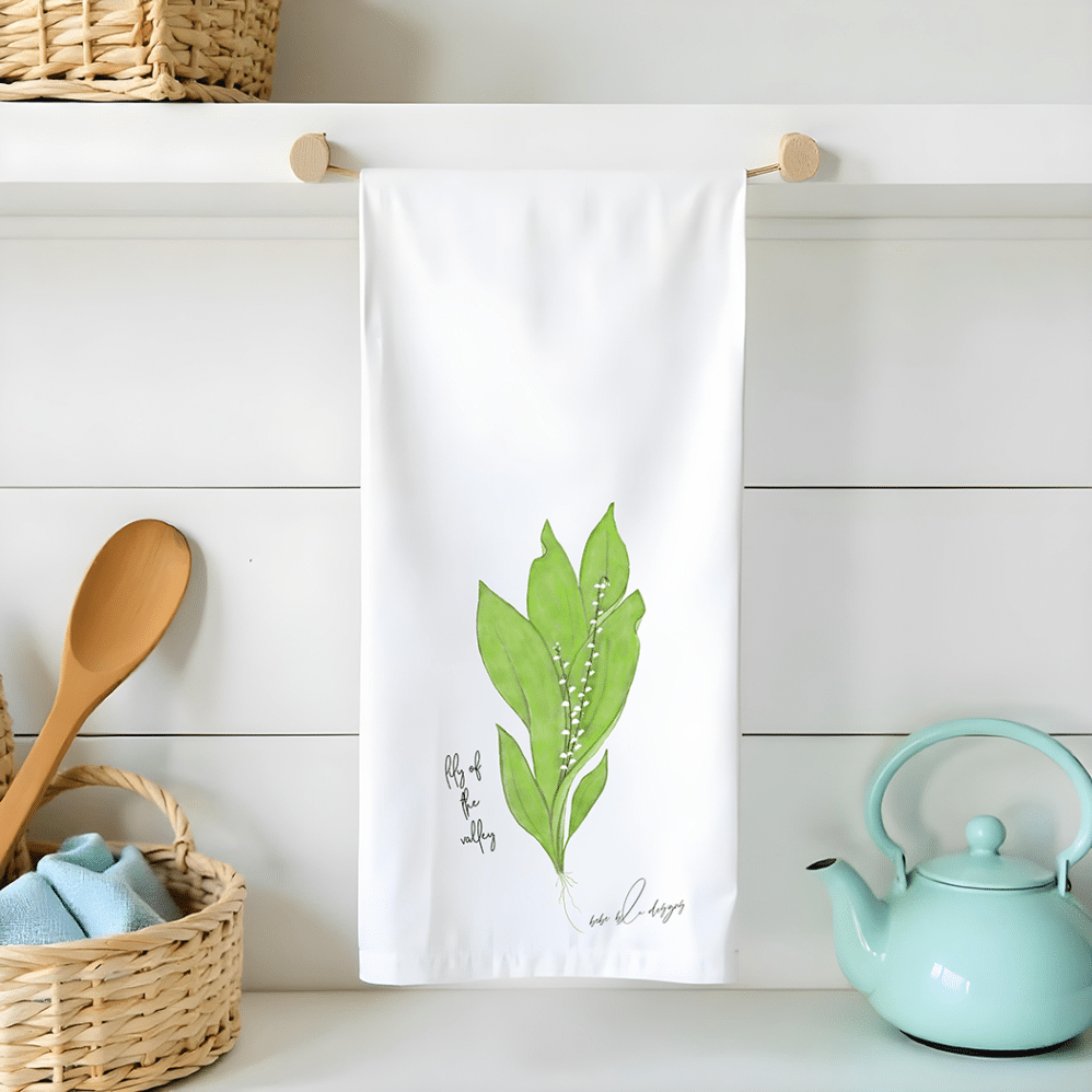 lily of the valley flour sack tea towel
