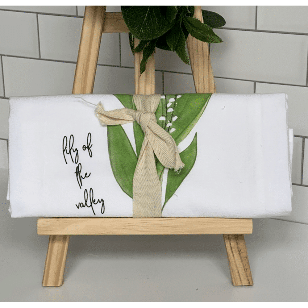 lily of the valley flour sack towel wrapped