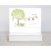 green tree, clothes line drying tea towels with a laundry basket below the tree and the words, line dry on note cards