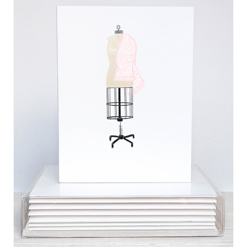 mannequin with pink wrap note card