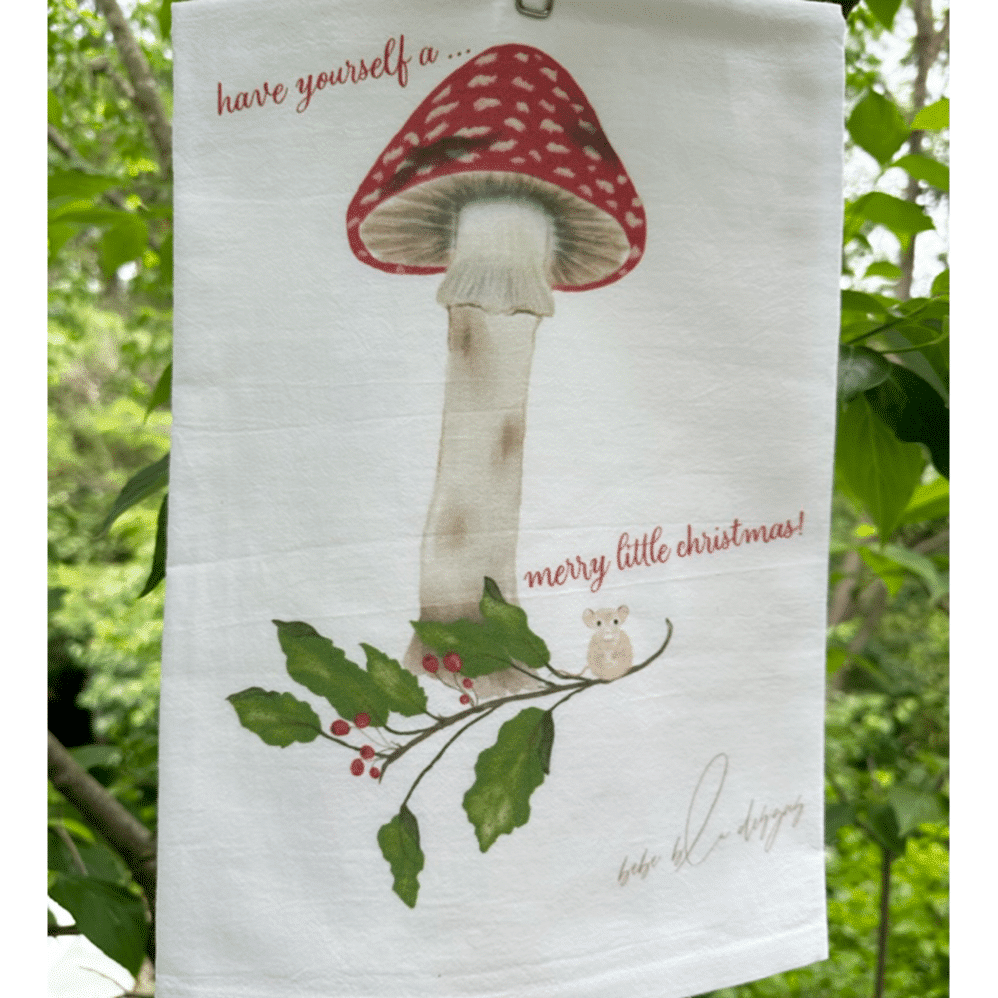 merry little xmas flour sack towel outside