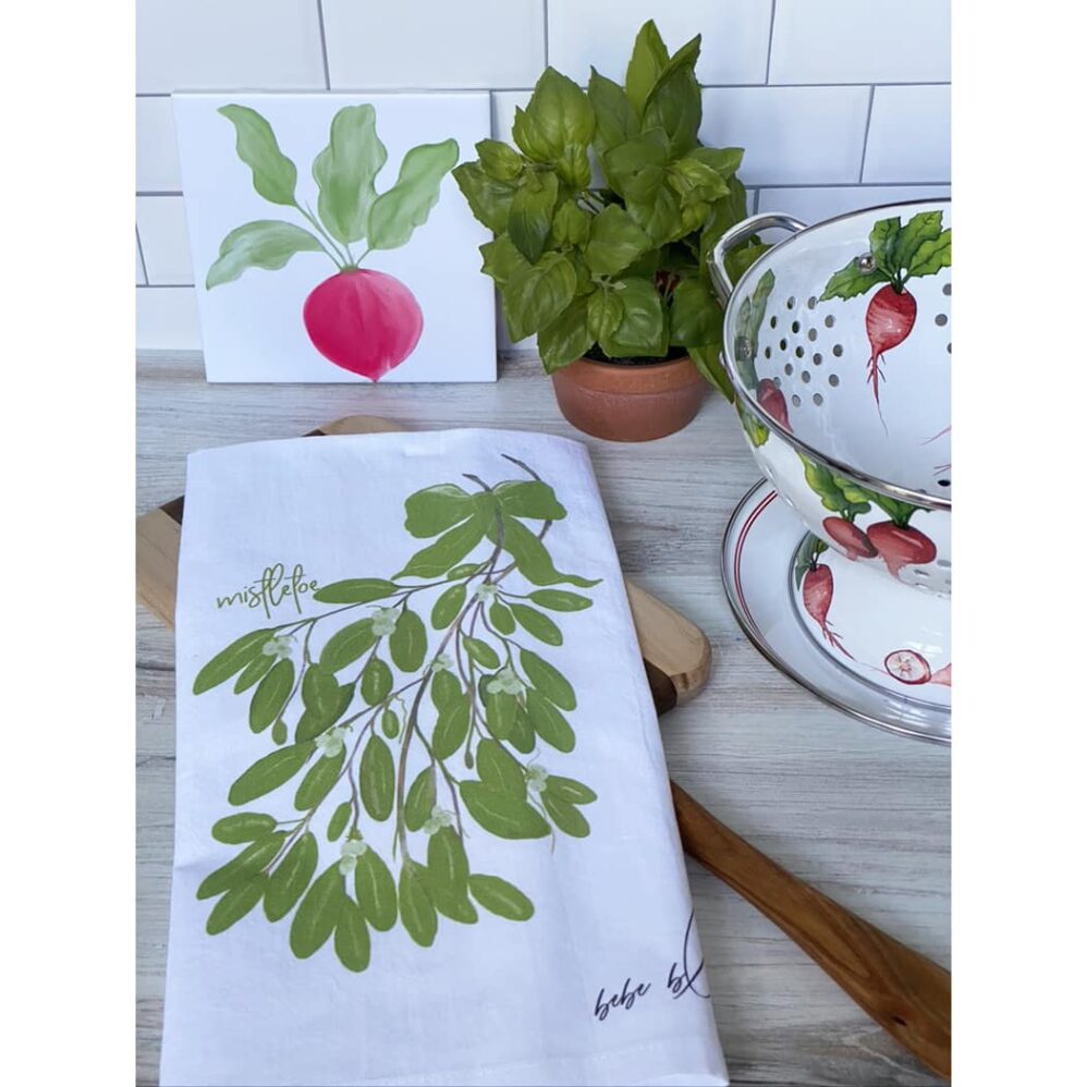 mistletoe flour sack towel