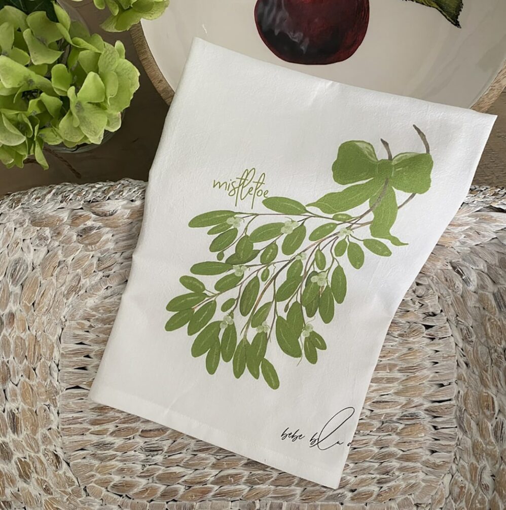 mistletoe flour sack towel