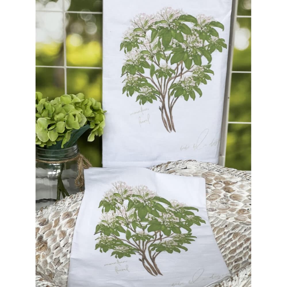 mountain laurel bush flour sack towel