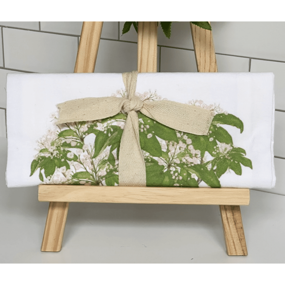 moutain laurel bush flour sack towel wrapped