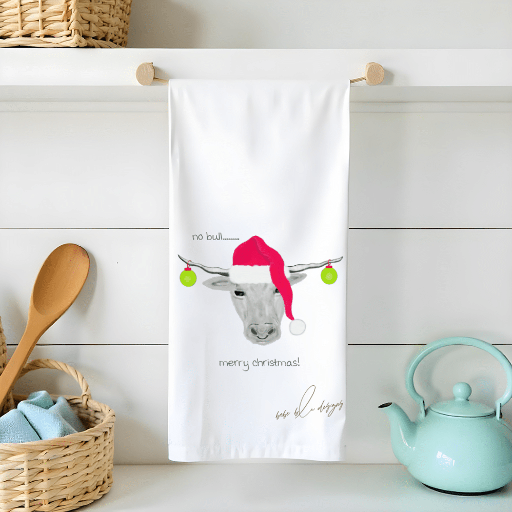 no bull merry Christmas flour sack tea towel