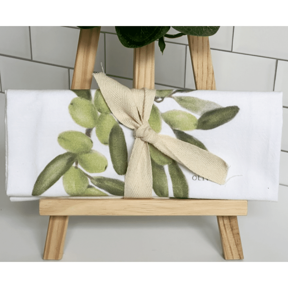 olives flour sack towel