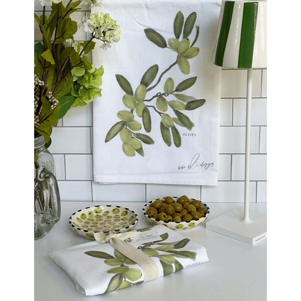 olives flour sack towel 2