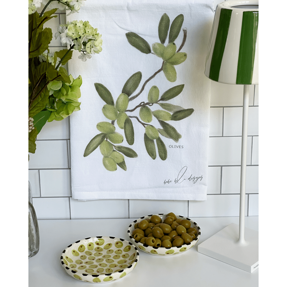 olives flour sack towel