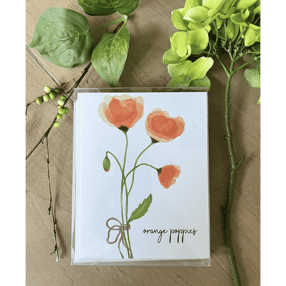 orange poppies note cards