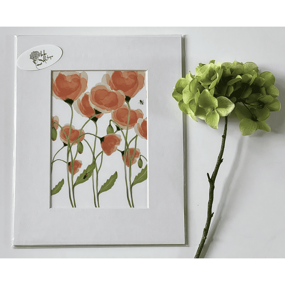 orange poppy matted print