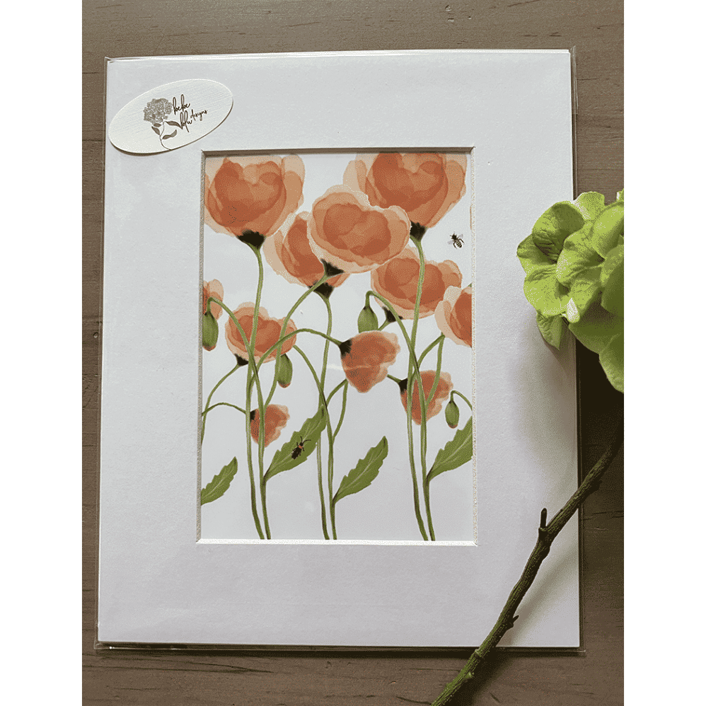 orange poppy matted print