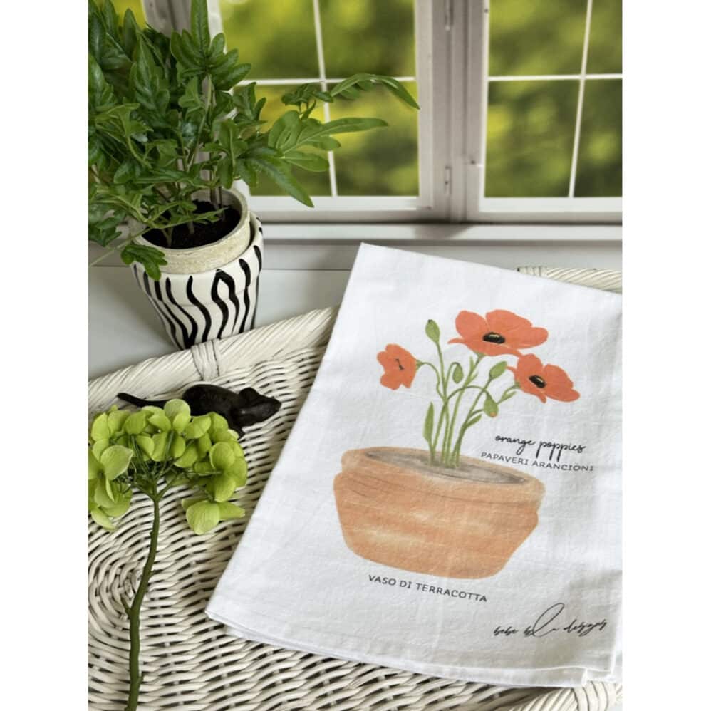 orange poppies papaveri flour sack towel