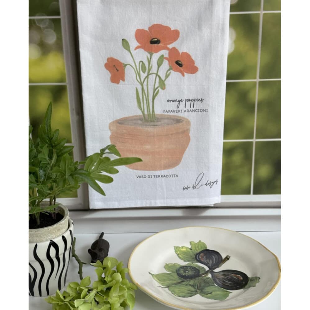 orange poppies papaveri flour sack towel