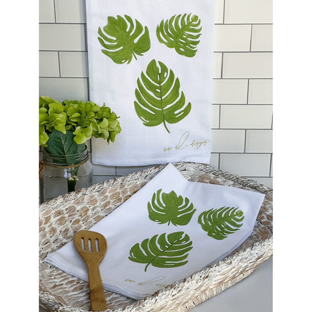 palm leaves flour sack towel