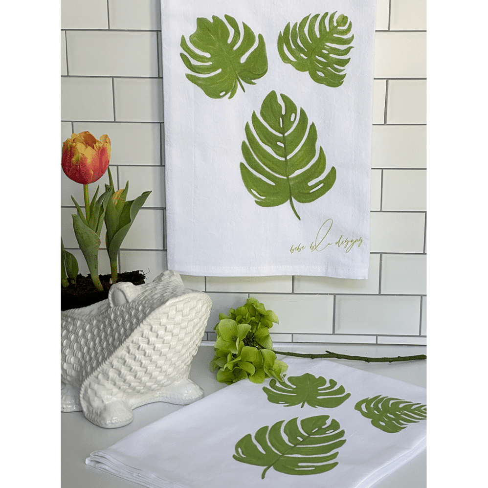 palm leaves flour sack towel