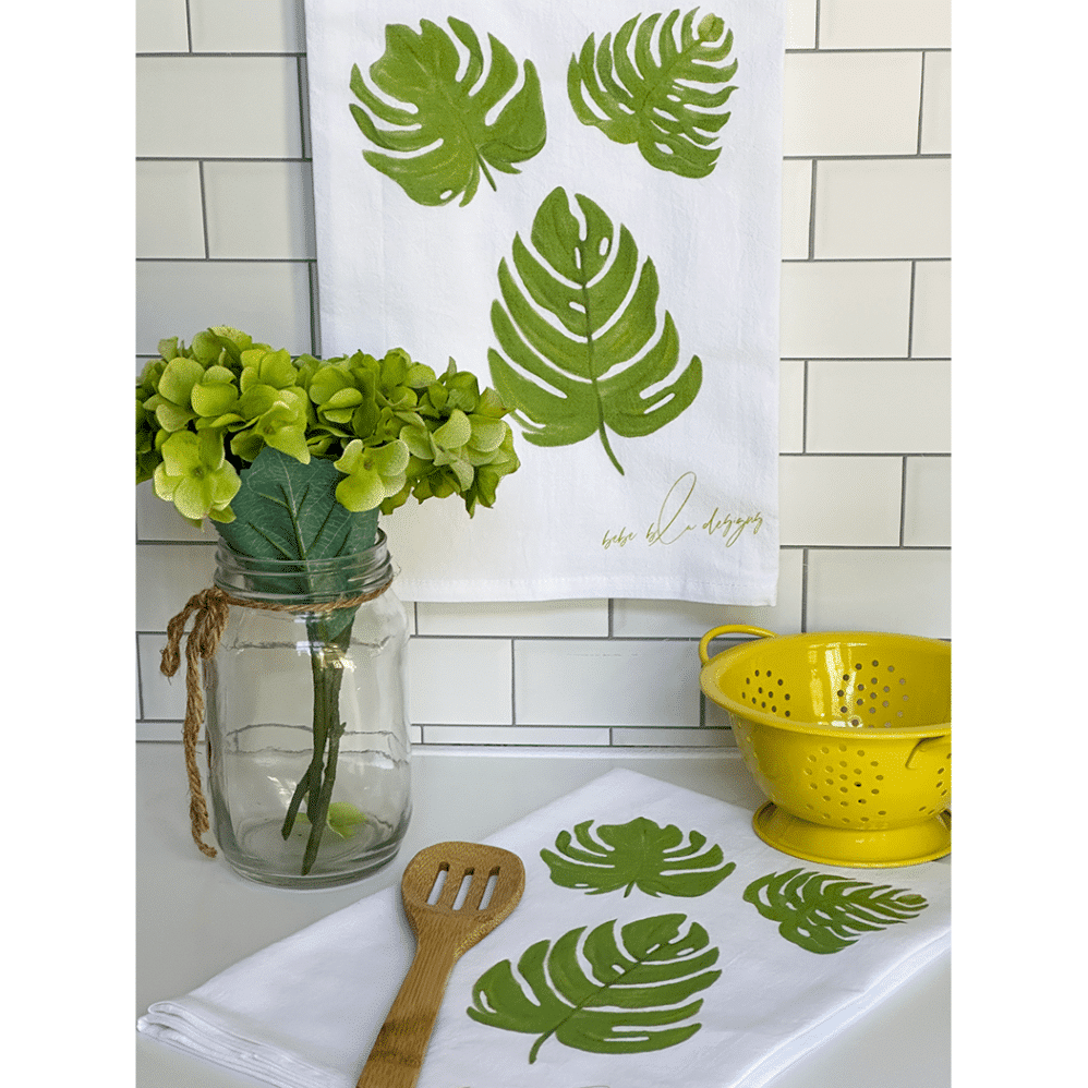 palm leaves flour sack towel