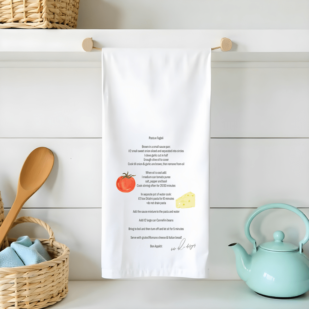 pasta e fagioli flour sack tea towel