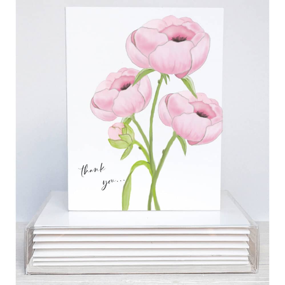 peonies thank you note card