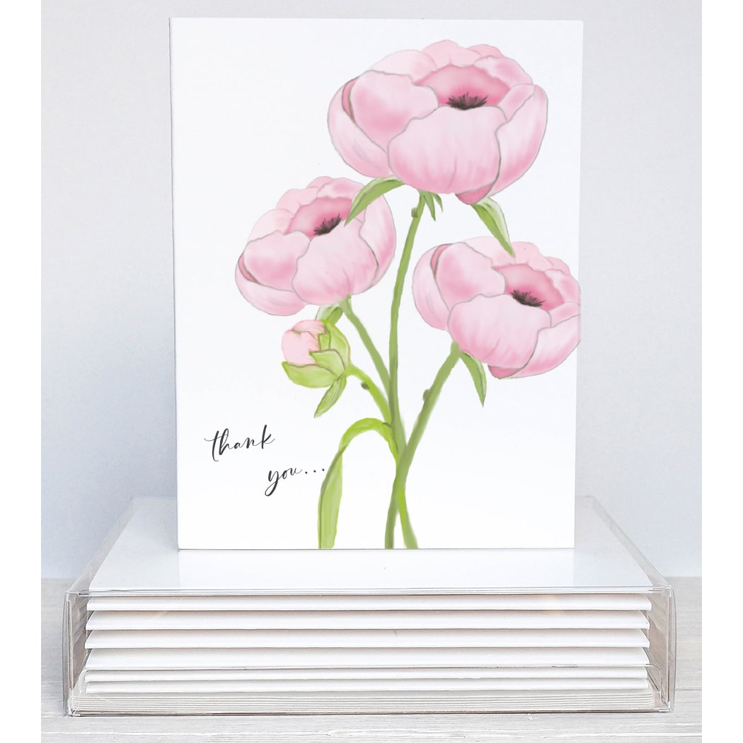 peonies thank you note card