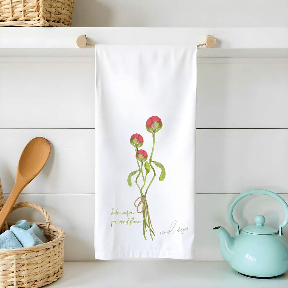 peony buds flour sack tea towel
