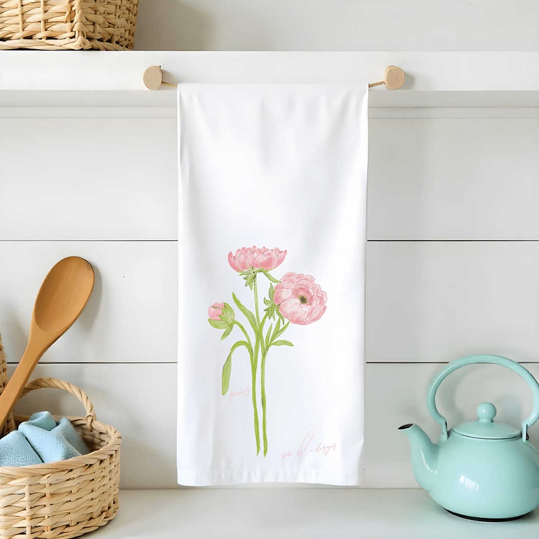 peony flour sack tea towel
