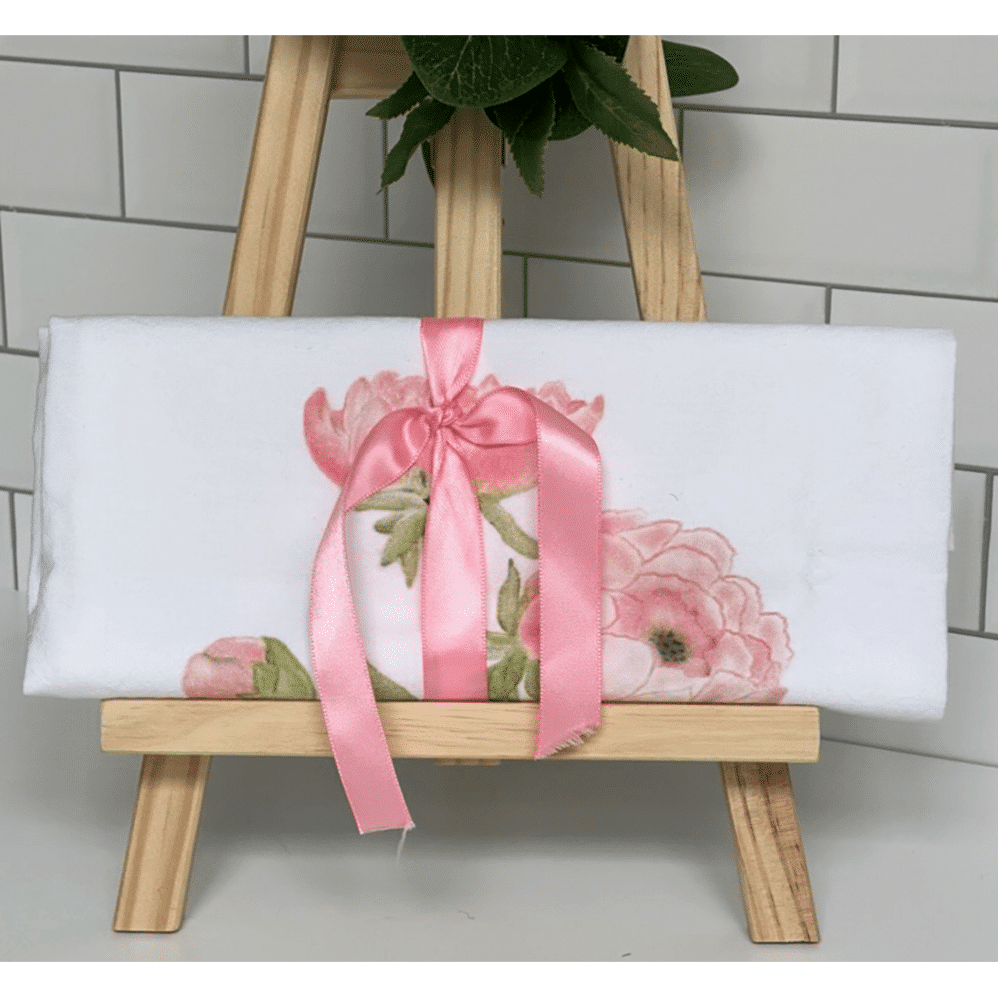 peony flour sack towel wrapped