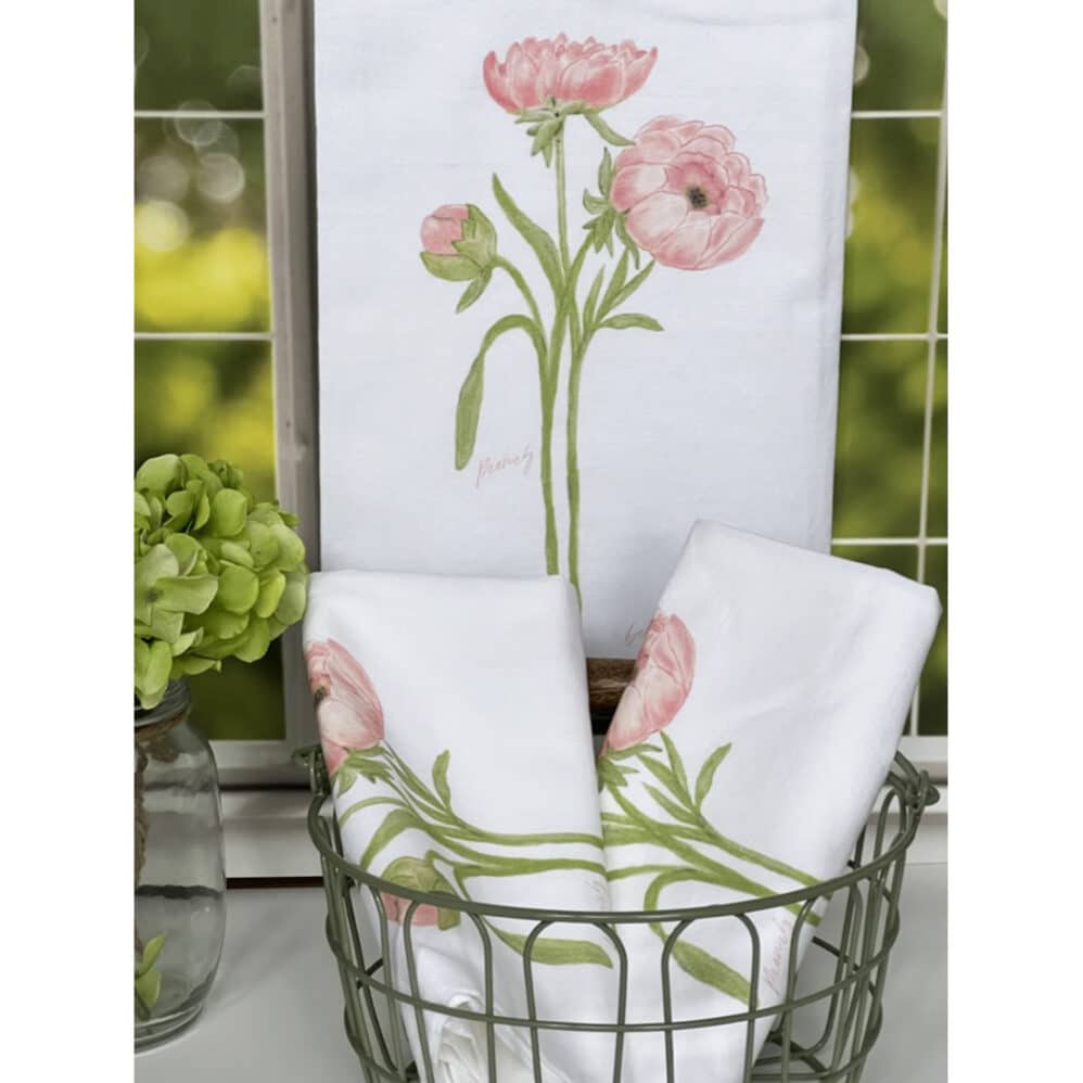 peony flour sack towel