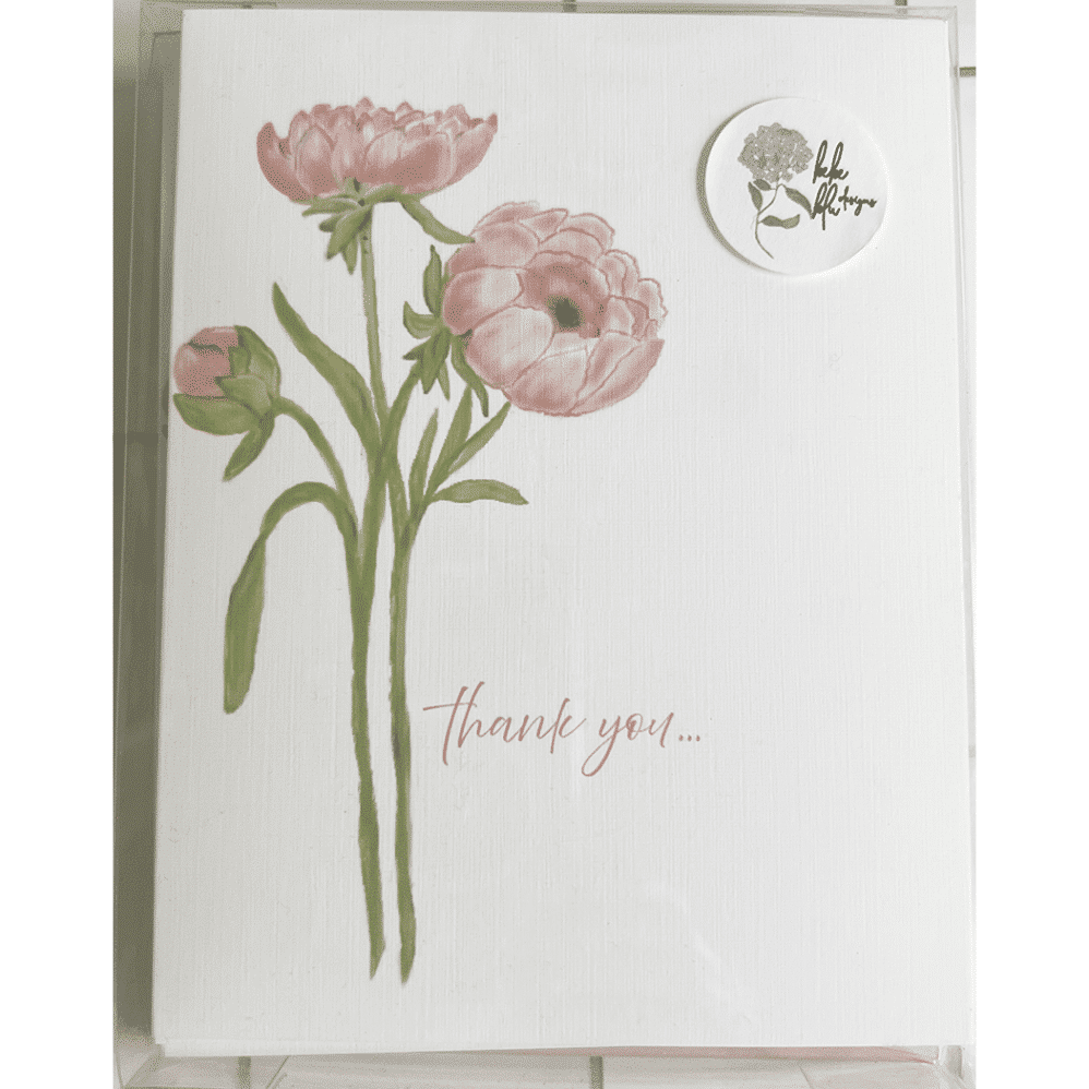 peony thank you note card box