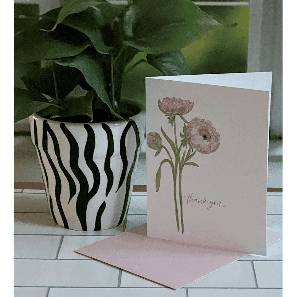 peony thank you note card