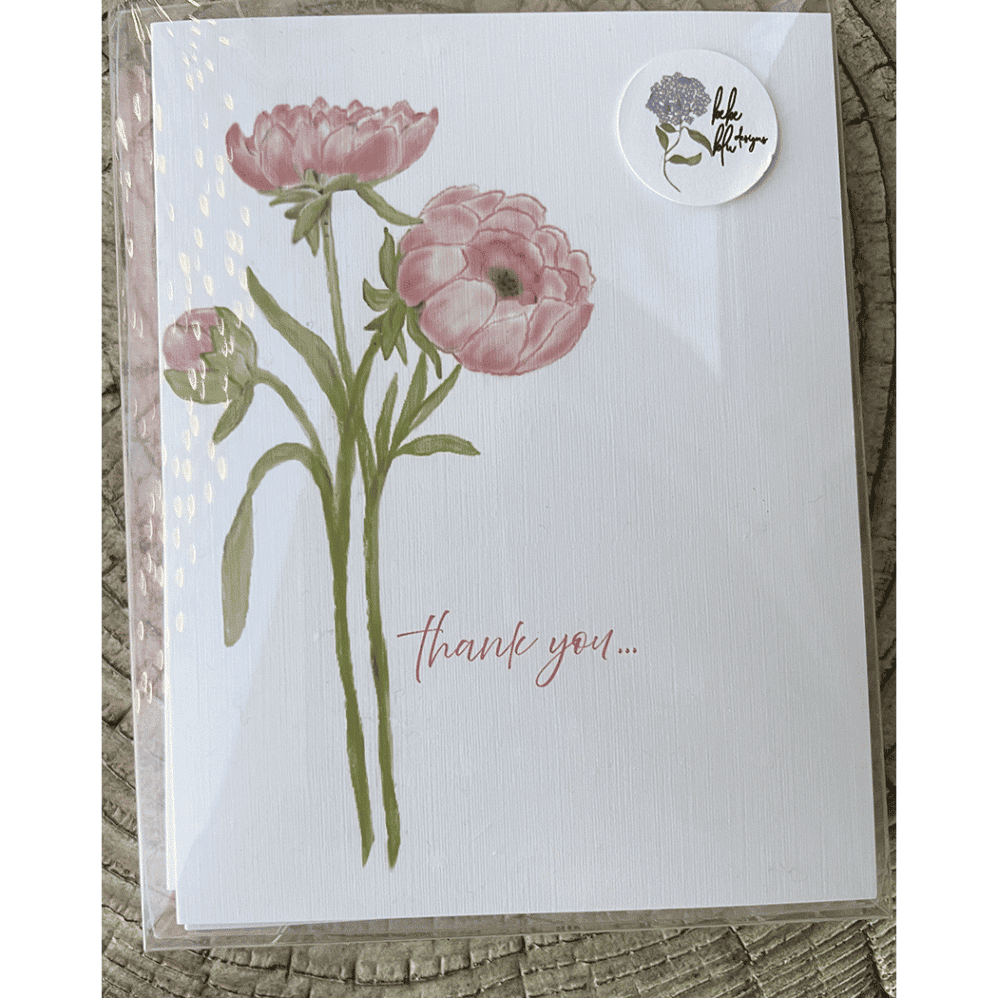 peony thank you note card box