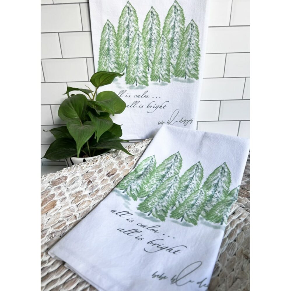 pine forest all is calm flour sack towel