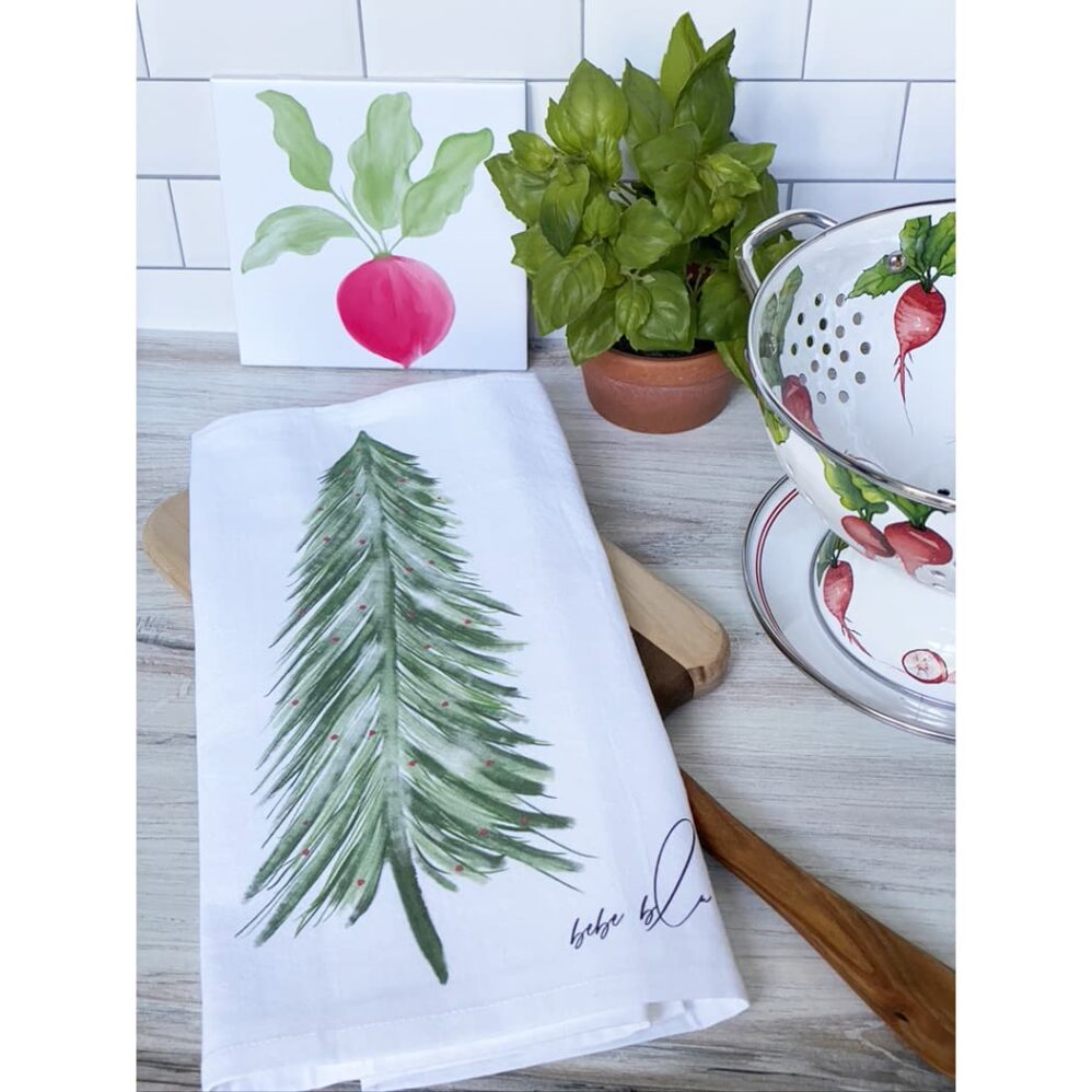 pine tree with snow flour sack towel