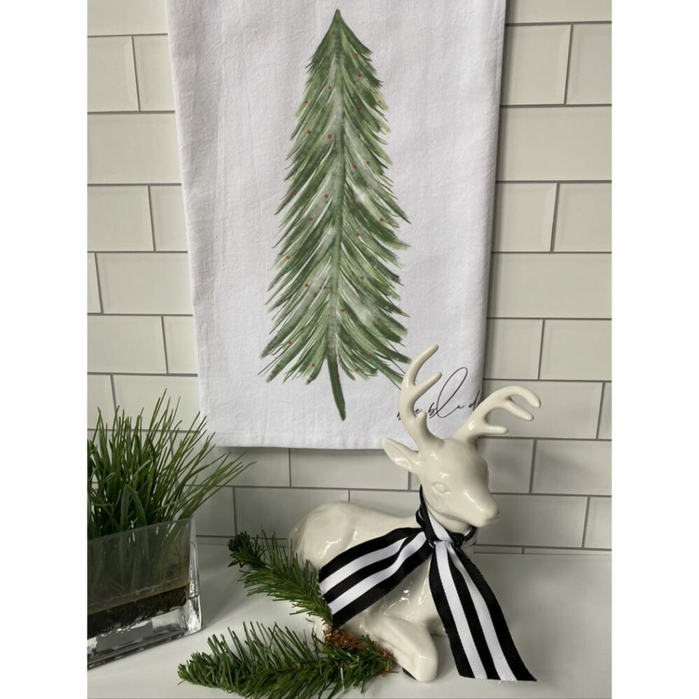 Pine Tree with Snow Flour Sack Towel