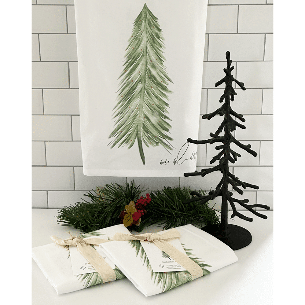 pine tree with snow flour sack towel