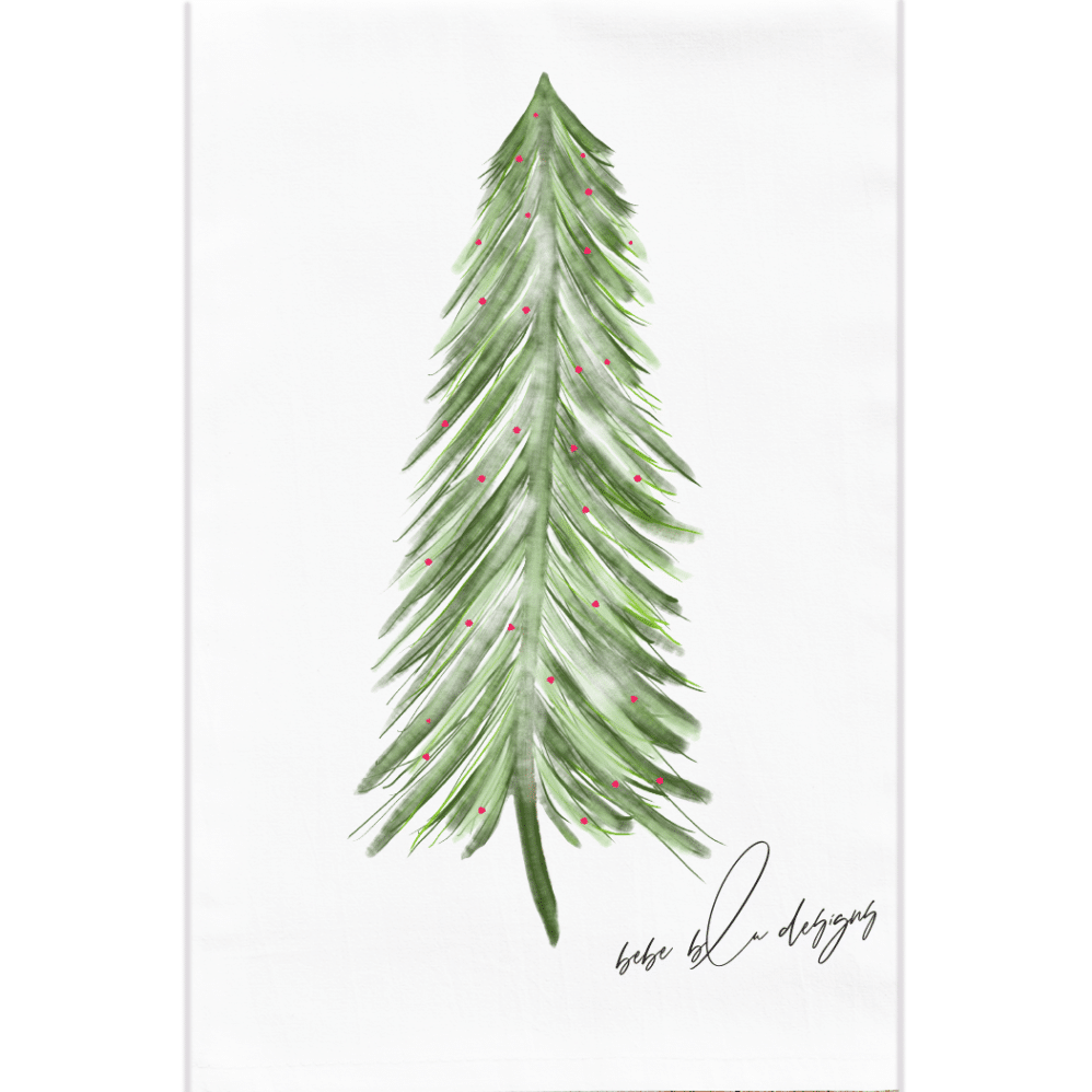 pine tree with snow and red berries