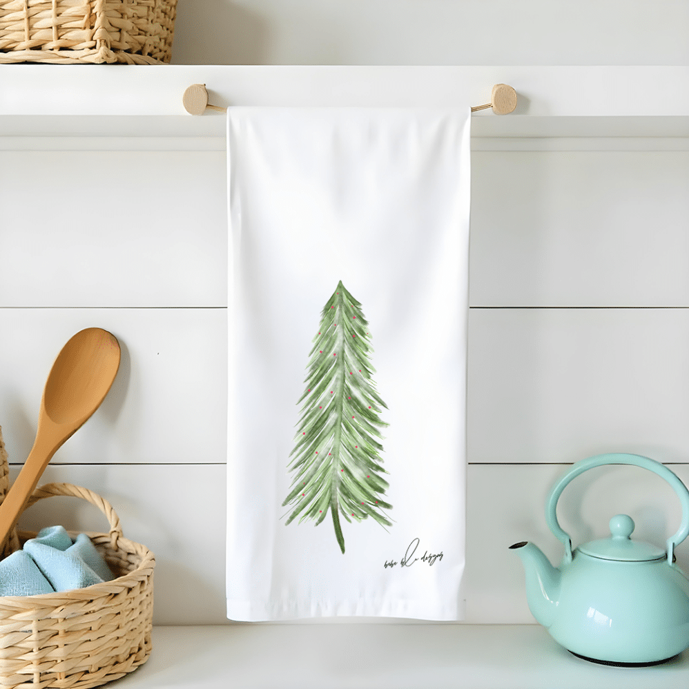 pine with snow flour sack tea towel