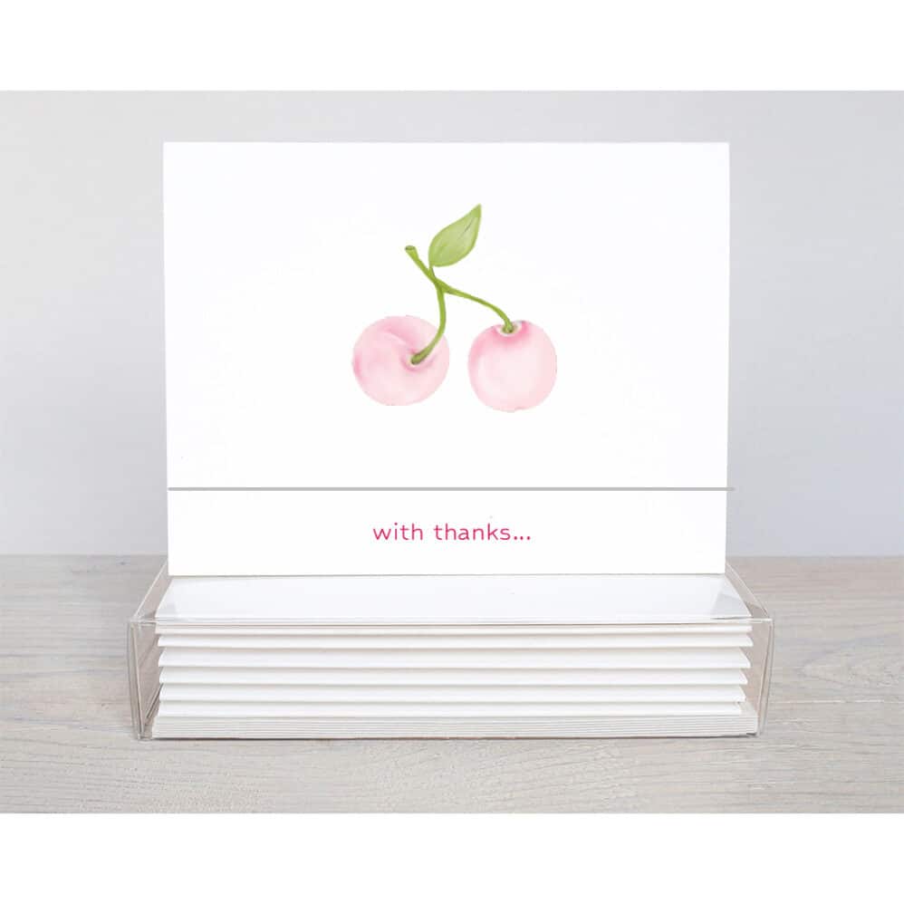 pink cherry thank you note card