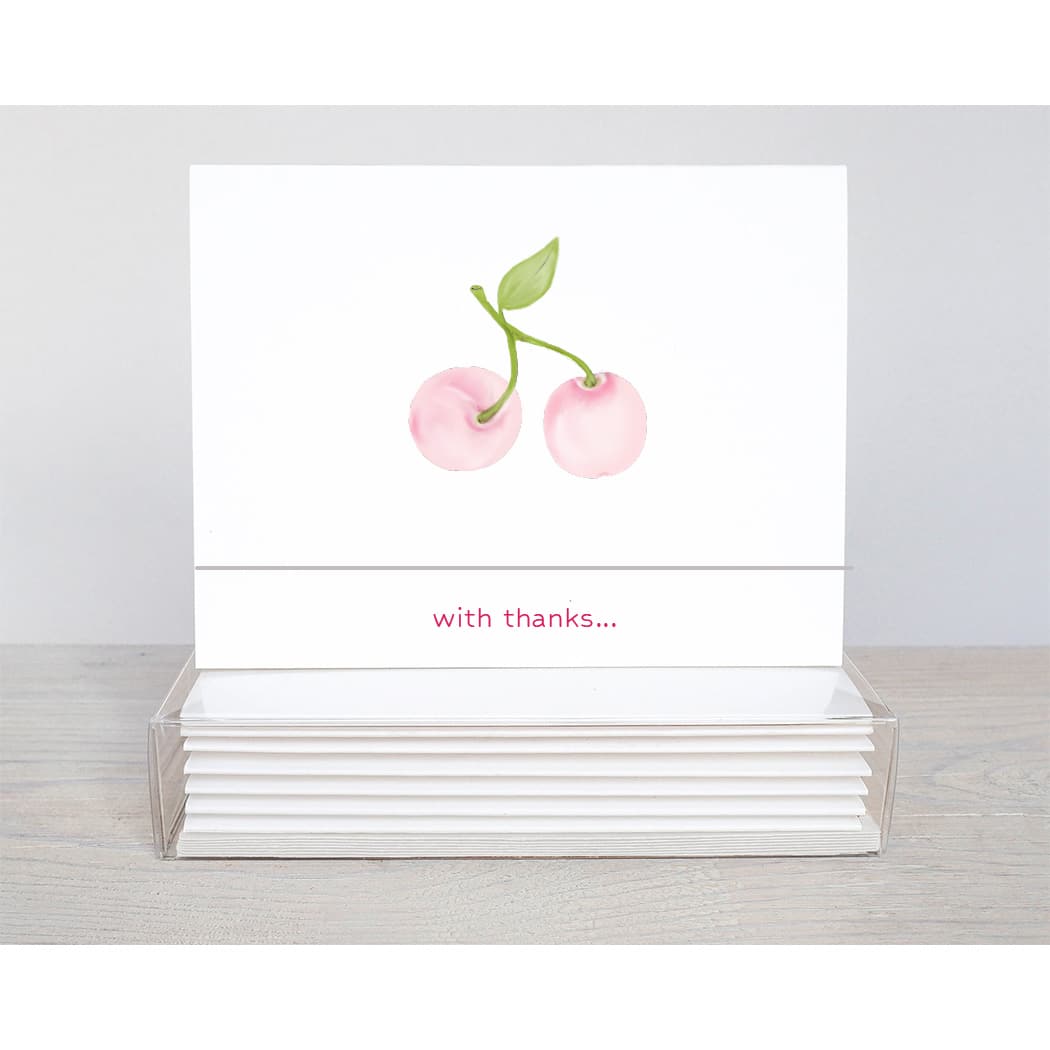 pink cherry thank you note card