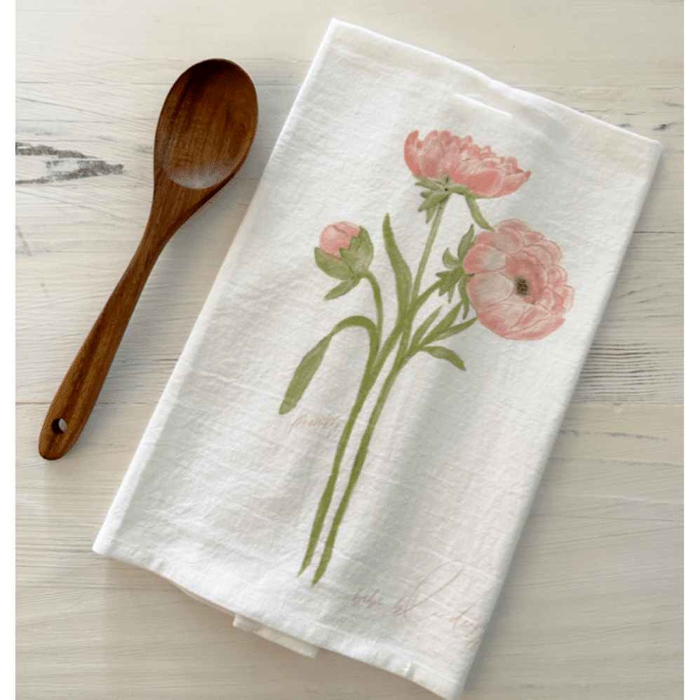 pink peony flour sack towel