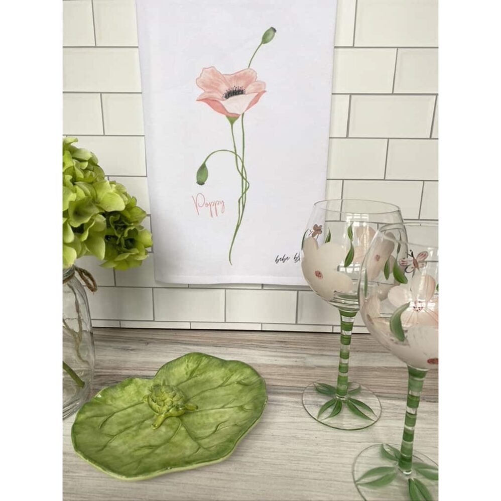 pink poppy flour sack towel